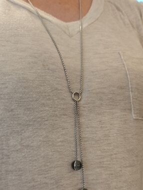 Skagen Silver-Tone Lariat Necklace with Circular Ring and Disc Drops
